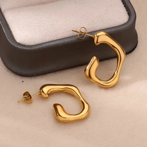 Irregular organic 18K gold plated stainless steel stud earrings in minimalist style
