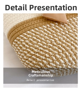 Detail presentation of white and khaki striped woven texture on large tote bag