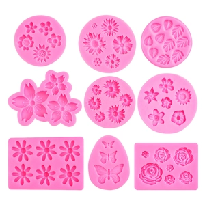Lot de 9 moules en silicone rose motifs rose marguerite et papillon pour pâtisserie DIY