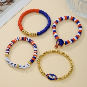 Detail of multi-layered rugby bracelet set with Game Day beads and helmet charms