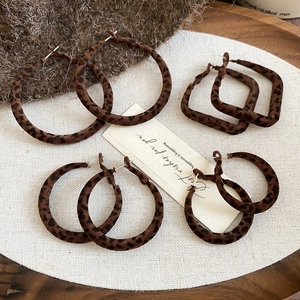 Créoles Imprimé Léopard Avec Tige En Argent Sterling 925 Flocage Géométrique Rond Design De Niche Style Maillard Bijoux