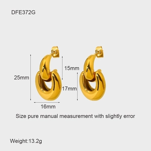 Detail view of 18K gold plated geometric stainless steel earrings with precise size measurements