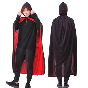 Dual-view display of hooded black and red vampire cloak for adult Halloween cosplay costumes