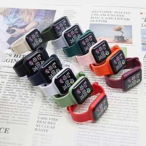 Sporty square digital watch for students in multiple colors on newsprint background