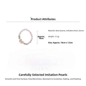 Detailed size chart for pink crystal beaded bracelet with dimensions and weight info