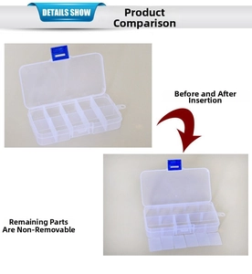 Detail view of transparent jewelry box with adjustable blue buckle and removable dividers