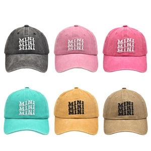 Vintage washed cotton baseball caps with MINI embroidery in six vibrant assorted colors