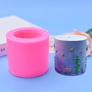 Cylindrical elk and forest silicone mold for DIY Christmas baking and candle making