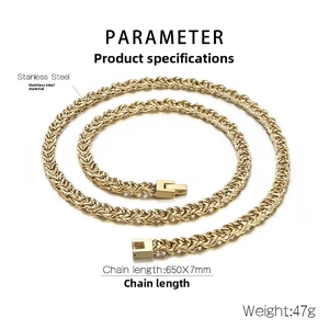 Detailed parameter display of golden stainless steel woven chain necklace with 650mm length