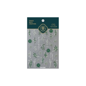 Chinese style nail art stickers M-636 with green bamboo patterns and calligraphy