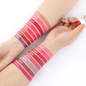 Professional arm swatches of 16 colors velvet matte liquid lipstick from E506 to E521