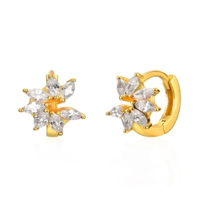Elegant gold S925 silver needle hoop earrings with multicolored marquise zircon flowers