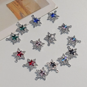 Sparkling star-shaped pendants with colorful zircon and silver metal edges for DIY jewelry