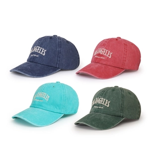 Vintage washed cotton baseball caps with Los Angeles embroidery in four retro colors