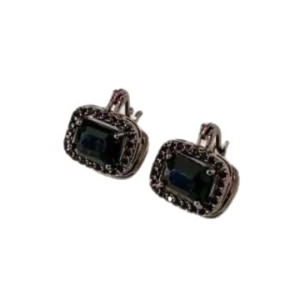 Elegant dark blue gemstone square hoop earrings with sparkling crystal pave setting