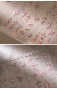 Detail of 3D embossed floral nail stickers TL-202 with lotus and lantern motifs