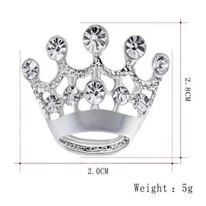Fashion rhinestone crown brooch in silver hollow design for men's suits, 2.8cm high