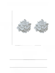 Detailed product information chart for white acrylic flower earrings with S925 silver needles