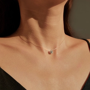 Minimalist S925 sterling silver necklace with a clear moissanite on an invisible fish line
