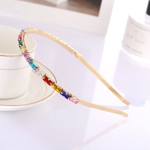 Headband Colorful Rhinestone Metal Hair Hoop Elegant Sweet Rectangular Crystal Hairband Fashion Accessories For Women