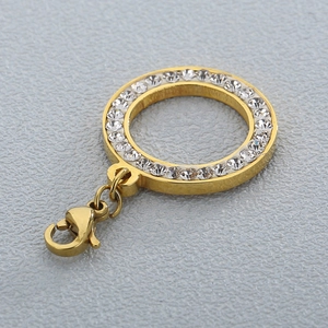 Pendentif porte-clés rond plaqué or 18 carats avec incrustation de strass brillants