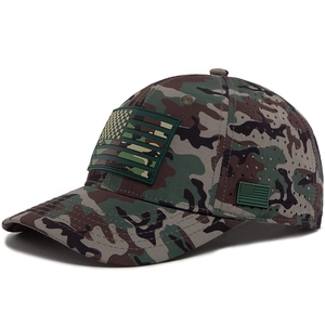 Tactical camouflage baseball cap with US flag patch and laser-cut breathable holes