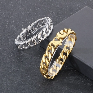 Bracelets gourmette de 15 mm de large en acier inoxydable poli finitions or et argent