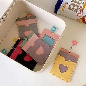 Chic multi-color PU leather card holders with heart window and flower charm in various tones