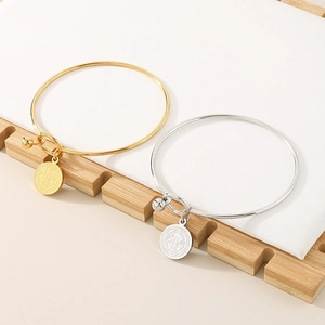 Minimalist stainless steel heart coin charm bracelets in gold and silver finish
