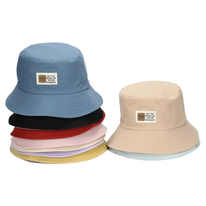 Women Bucket Hat Sun Protection Breathable Polyester Flat Top Short Brim Letter Patch Casual Summer Outdoor Travel Accessory