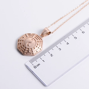 Minimalist Tai Chi Yin Yang pendant necklace in rose gold stainless steel, 22mm diameter