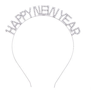 Silver Happy New Year crystal headband with rhinestone lettering for festive celebrations