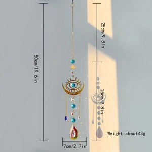 Detailed dimensions of crystal moon suncatcher with 50cm length and 43g weight