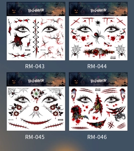 Detail of waterproof Halloween face stickers featuring bloody scars and spider designs