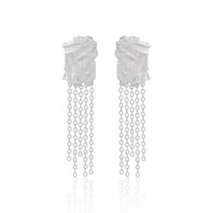 925 Sterling Silver Minimalist Geometric Irregular Texture Long Tassel Drop Earrings For Women Unique Aesthetic Jewelry