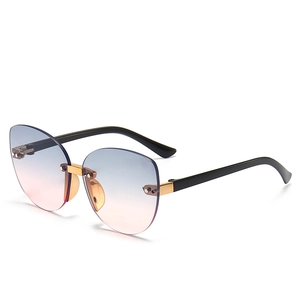Kids irregular rimless sunglasses with blue-pink gradient lenses and gold bridge