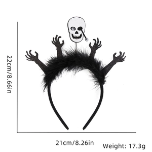 Halloween headband with black feathers, skull hands, and ghost elements for cosplay