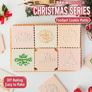 Weihnachts Keksausstecher Acryl Fondant Stempel Merry Christmas Prägemuster Feiertag Backen DIY Tortendekoration Werkzeug