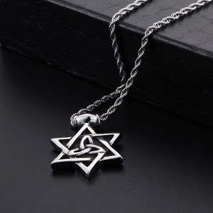 Vintage punk hexagram titanium steel pendant necklace with Celtic knot on black box