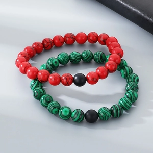 Matte black onyx and tiger eye stone bead bracelet for men and women with contrast colors