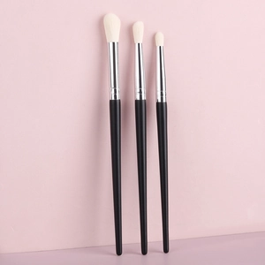 Three-piece synthetic wool eye makeup brush set for shading, blending, and concealing