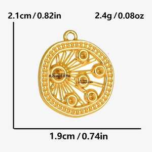 Detailed dimensions of gold 304 stainless steel irregular round pendant with holes