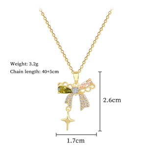 Detailed specs of the 18K gold butterfly necklace with CZ stones and chain dimensions