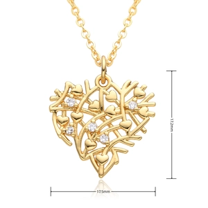 Close-up of gold heart pendant with white zircon crystals, dimensions 17.5mm by 17.2mm