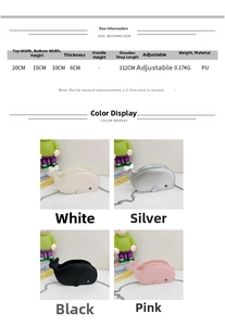 Detailed size chart for kids dolphin crossbody bag showing 20cm width and 112cm strap