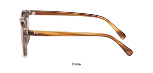 Detail of tortoise shell sunglasses showing metal hinges and temples on white background