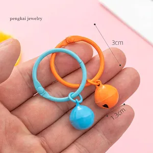 Colorful resin bell keychain pendants in sky blue and orange with 3cm metal rings
