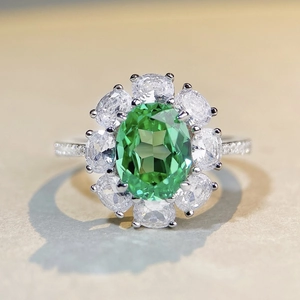 Floral Paraiba green gemstone ring in 925 sterling silver with sparkling pavé diamonds