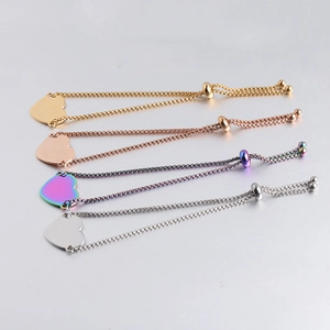 Bracelets à cœur ajustable en or, or rose, argent et couleurs arc-en-ciel, fini miroir