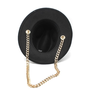 Classic black wide-brim fedora hat featuring a stylish chunky gold chain accessory